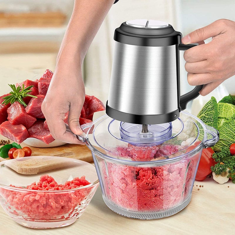 VBM Electric Meat Grinder 3 Speeds Stainless Steel 4 Sharp Blades Food Processor for Meat Vegetables Fruits and Nuts 2L Stainless Steel Bowl - Image 4