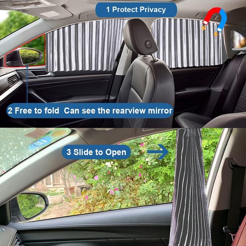 Ovege ظل النافذة الجانبية للسيارة، ستارة سيارة مطوية من الحرير، مغناطيسي شفط (فضي، المقعد الأمامي قطعتان) - Image 3