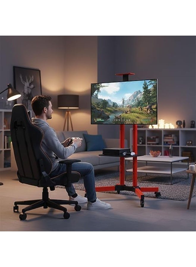 بيتيك حامل تلفزيون متحرك للشاشات من 32 إلى 75 بوصة، عربة تلفزيون بعجلات قوية التحمل، يدعم مقاس VESA حتى 600×400، زاوية إمالة ±10°، حمولة قصوى 50 كجم، ارتفاع قابل للتعديل، مزود بعجلات قابلة للقفل | T1500R - Image 5