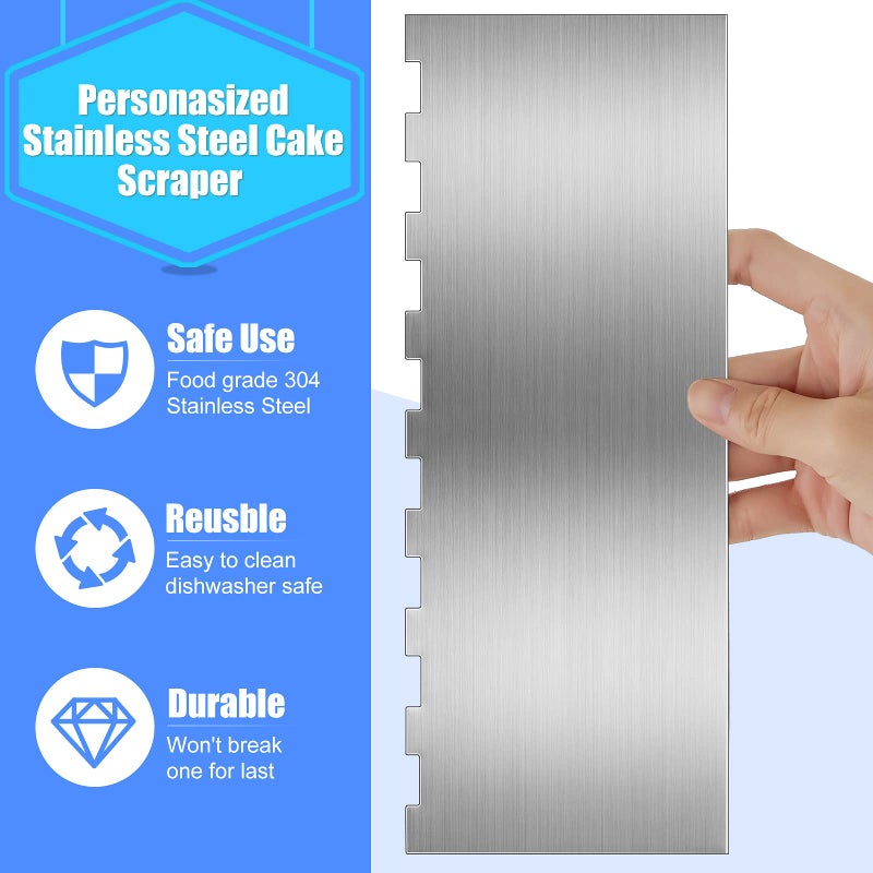 Geiserailie 4 Pieces Stainless Steel Cake Scraper Smoother Large Double Sided Patterned Edge Stripe 9 Inch Metal Cake Decorating Comb for Icing Mousse Butter Cream Decoration, 4 Styles - Image 4
