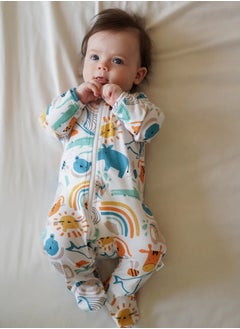 Generic Newborn Cotton Sleepsuit “In the Animal World” – OEKO-TEX Certified Baby Jumpsuit with Two-Way Zipper, Soft First-Layer Outfit, Scratch Mitt Cuffs, Size 56  - Image 1