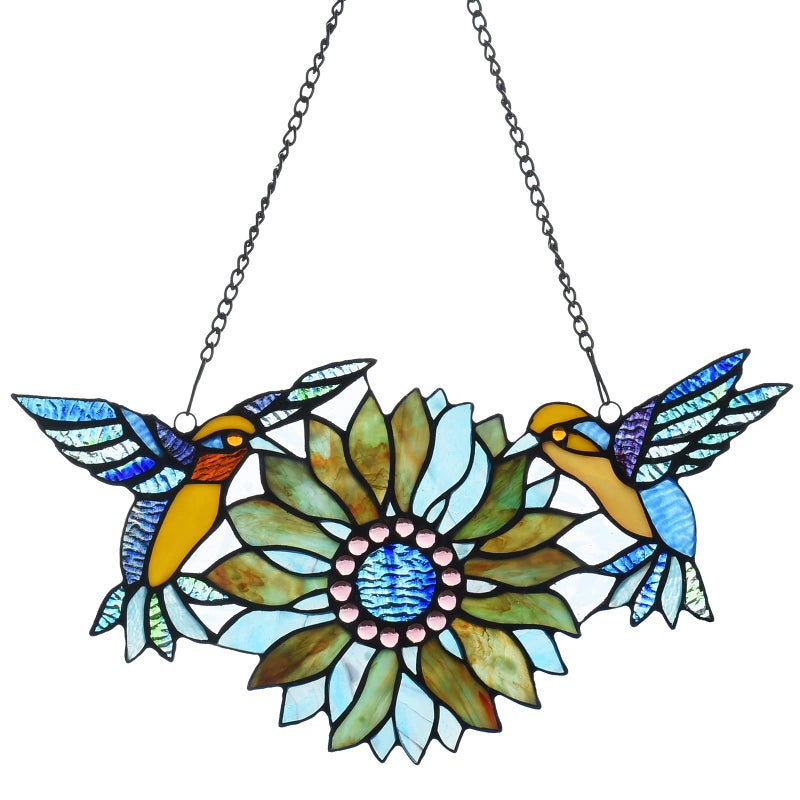 Capulina Capulina Mothers Day Sunflower Hummingbirds Gifts Stained Glass Window Hangings Suncatchers Stunning Handicrafts Flower Birds Lovers Gifts for Home Decor 
