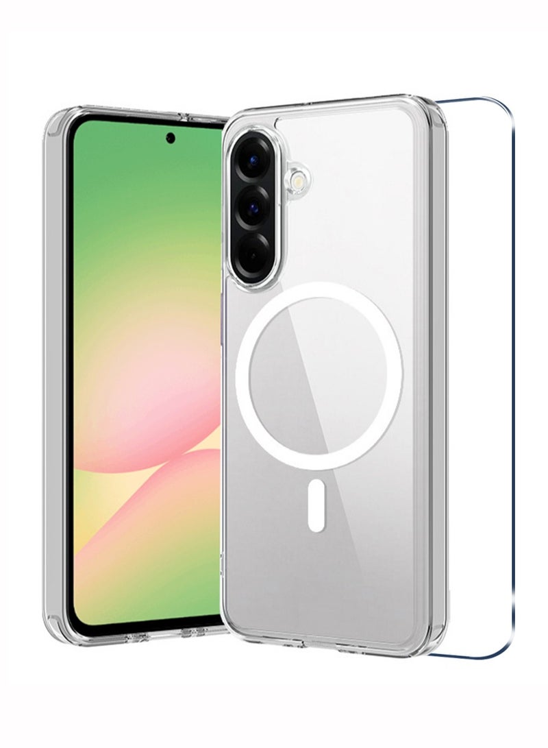 Samsung Galaxy A56-5G Case with Screen Protector, Rugged Drop Protection Anti Yellowing Cell Cover - Shockproof Protective Transparent Cases (Clear Magnetic)