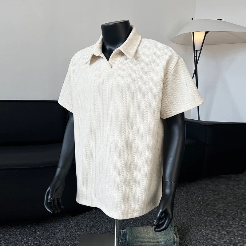 Mens Plus Size Short Sleeve Polo Shirt with Turn-Down Collar and Jacquard Pattern - Image 4
