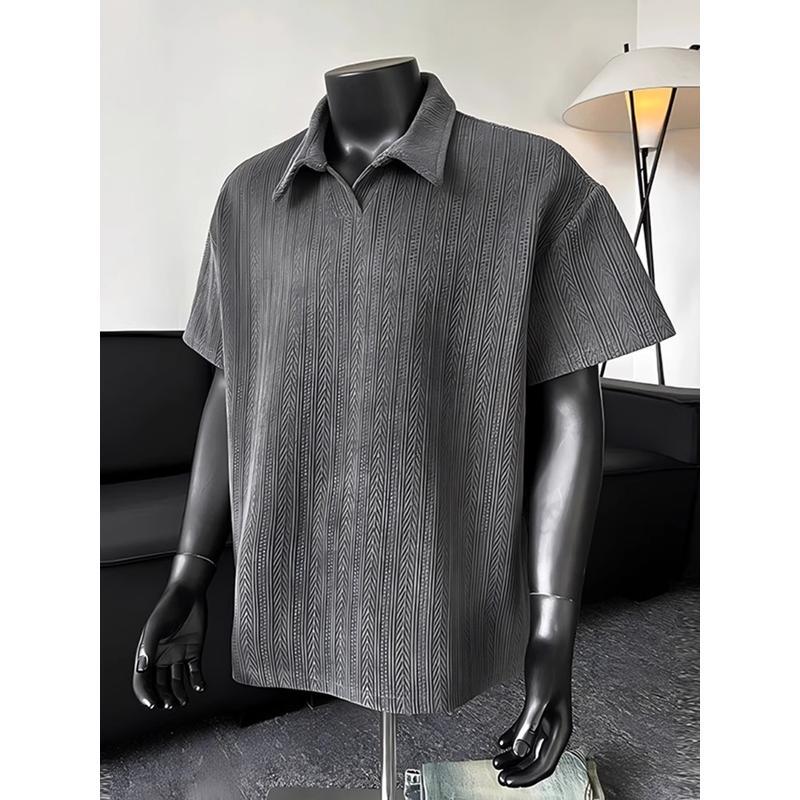 Mens Plus Size Short Sleeve Polo Shirt with Turn-Down Collar and Jacquard Pattern - Image 3