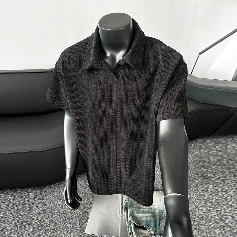 Mens Plus Size Short Sleeve Polo Shirt with Turn-Down Collar and Jacquard Pattern - Image 2