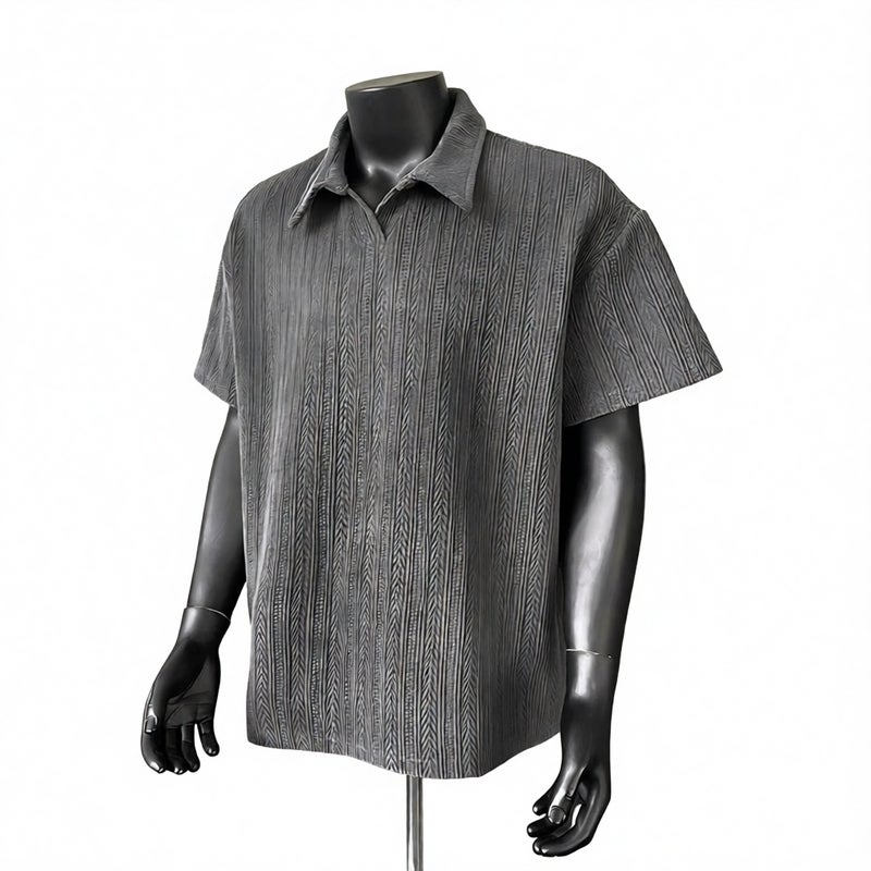 Mens Plus Size Short Sleeve Polo Shirt with Turn-Down Collar and Jacquard Pattern - Image 1