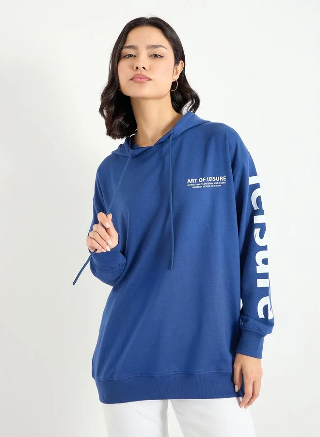 Styli Styli Slogan Print Longline Hoodie