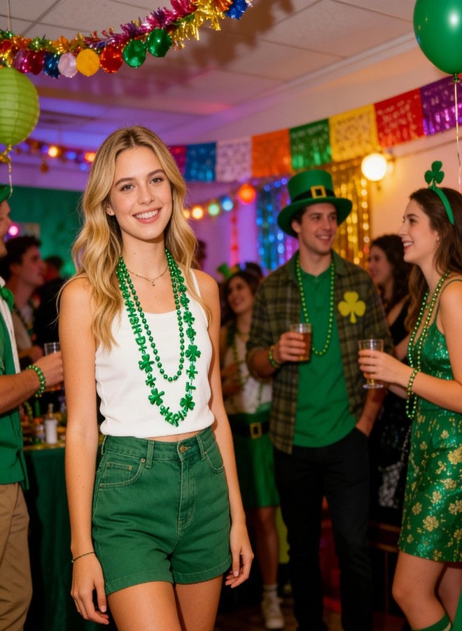 Mealah 12Pcs St.Patrick's Day-Necklaces-Shamrock-Green-Beads-Necklace for Adults-St.Patrick's Day Irish Party-Favors Accessories - Image 3