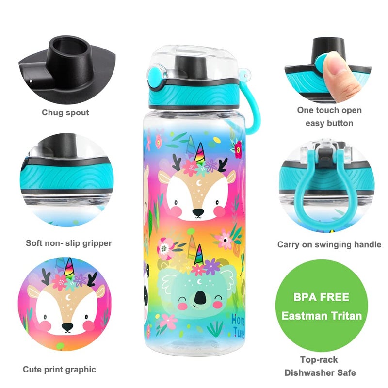 Home Tune Cute Water Bottle for School Kids Girls  BPA FREE Tritan & Leak Proof & Easy Clean & Carry Handle  23oz/ 680ml (Deer) - Image 2