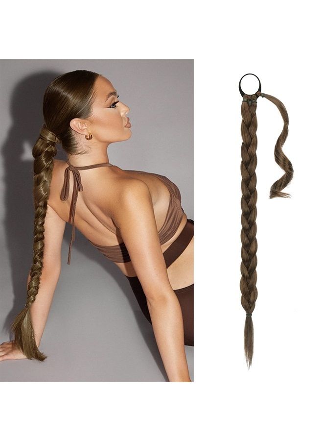 BARSDAR 26 Inch Long Braided Ponytail Extension with Hair Tie Straight Wrap Around Hair Extensions Pony Tail DIY Natural Soft Synthetic Hair Piece for Women Girls-Medium Brown mix Auburn - Image 1