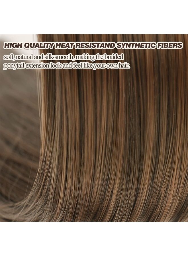 BARSDAR 26 Inch Long Braided Ponytail Extension with Hair Tie Straight Wrap Around Hair Extensions Pony Tail DIY Natural Soft Synthetic Hair Piece for Women Girls-Medium Brown mix Auburn - Image 3