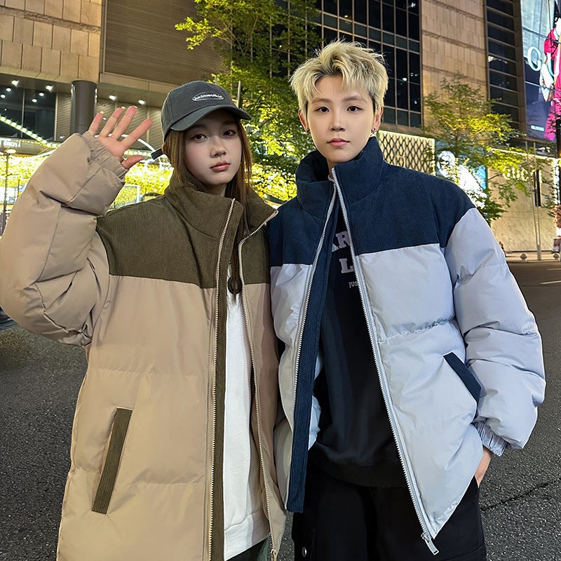 American Couple Sports Cotton-Padded Coat Men'S Winter New Fashion Brand Thickened Bread Suit Set Collar Cotton-Padded Casual Coat - Image 3