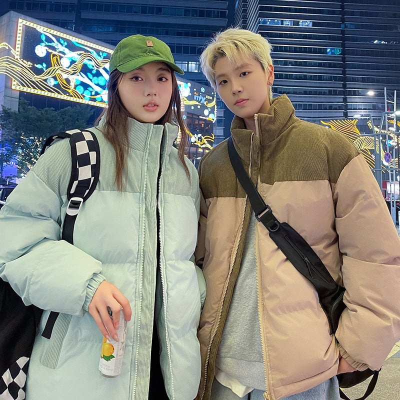 American Couple Sports Cotton-Padded Coat Men'S Winter New Fashion Brand Thickened Bread Suit Set Collar Cotton-Padded Casual Coat - Image 2