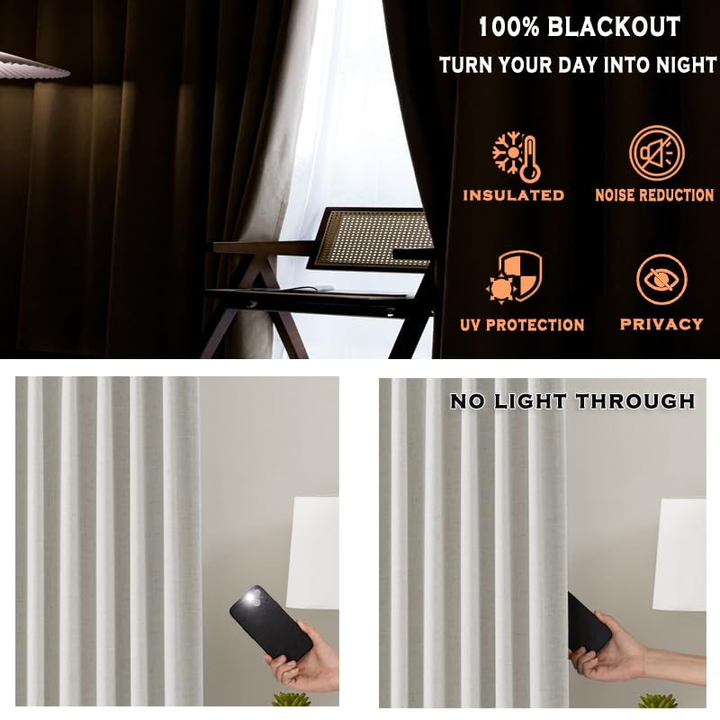 Kayne Studio Blackout Pinch Pleated Curtains 95 Inches Long Linen Blended Pinch Pleat Drapes for Living Room Thermal Insulated Window Curtains Back Tab with 9 Hooks (Natural Beige 40"" x 95"" 1panel) - Image 3