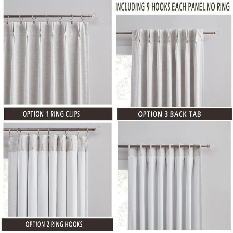 Kayne Studio Blackout Pinch Pleated Curtains 95 Inches Long Linen Blended Pinch Pleat Drapes for Living Room Thermal Insulated Window Curtains Back Tab with 9 Hooks (Natural Beige 40"" x 95"" 1panel) - Image 2