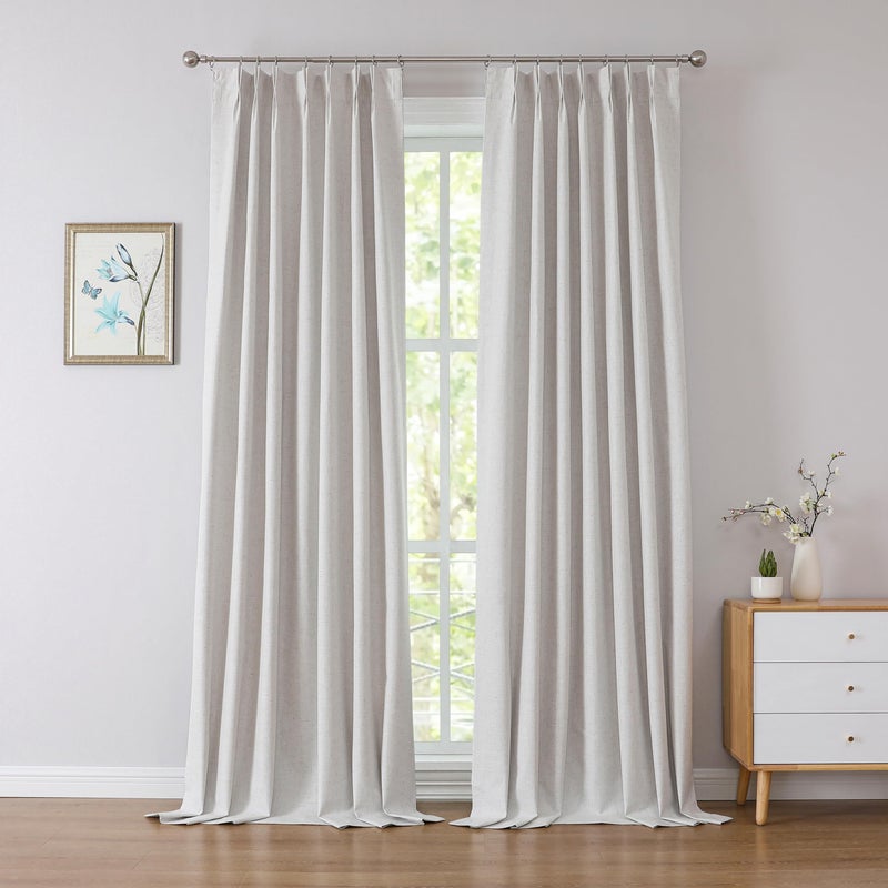 Kayne Studio Blackout Pinch Pleated Curtains 95 Inches Long Linen Blended Pinch Pleat Drapes for Living Room Thermal Insulated Window Curtains Back Tab with 9 Hooks (Natural Beige 40"" x 95"" 1panel) - Image 1