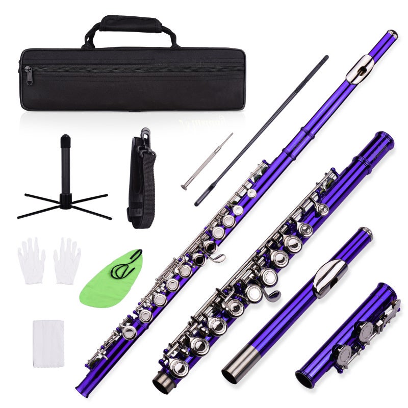 Professional C Flute 16 Closed Holes Purple Nickel Plated Cupronickel Material - High Durability Wonderful Tone Leather Pad Needle Spring for Performance Daily Practice - Image 1
