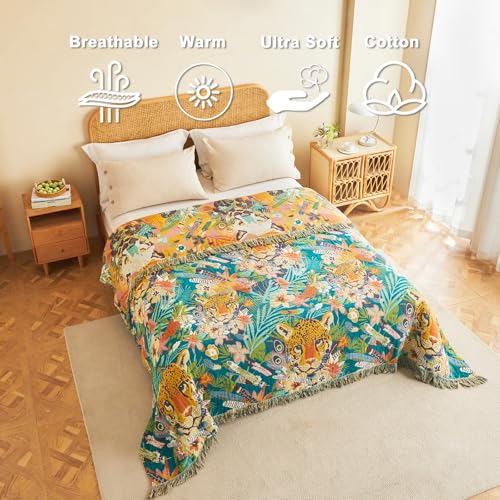 LUTBM Throw Blanket for Bed Couch Sofa Soft Cotton Twin Blankets for Bedroom Living Room All Season Reversible Quilt Leopard Throws Whimsical Home Decor 60"x80" - Image 2