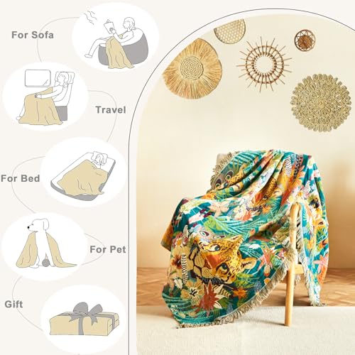 LUTBM Throw Blanket for Bed Couch Sofa Soft Cotton Twin Blankets for Bedroom Living Room All Season Reversible Quilt Leopard Throws Whimsical Home Decor 60"x80" - Image 5