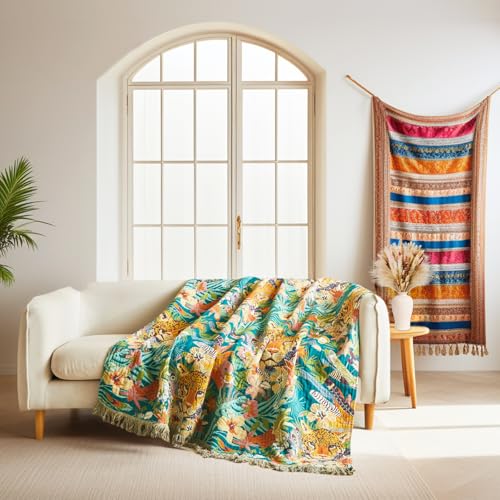 LUTBM Throw Blanket for Bed Couch Sofa Soft Cotton Twin Blankets for Bedroom Living Room All Season Reversible Quilt Leopard Throws Whimsical Home Decor 60"x80" - Image 4
