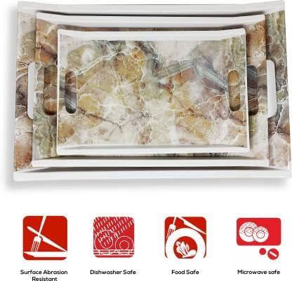 UPC PREMIUM HOUSEWARE U.P.C Serving Tray Set- Handcrafted & Hand-Painted for Kitchen/Table & Home Decor/Dinning/Gifts/Restaurants/Living Room/Coffee Table (Set of 3 Trays) (SY-VIL98) - Image 3