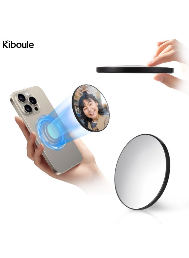 Kiboule Universal Magnetic Selfie Mirror for Phone Back Camera Universal Phone Selfie Mirror Replacement for iPhone 15/14/13/12 Android Smartphone Video Selfie Vlog Accessories (Black)  - Image 1