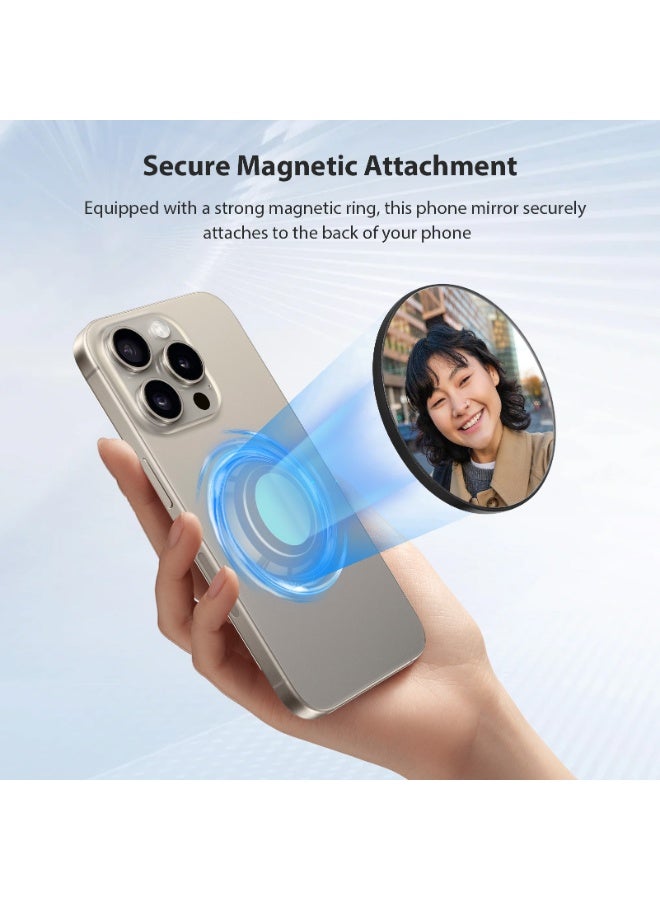Kiboule Universal Magnetic Selfie Mirror for Phone Back Camera Universal Phone Selfie Mirror Replacement for iPhone 15/14/13/12 Android Smartphone Video Selfie Vlog Accessories (Black)  - Image 2