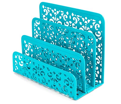 EasyPAG 5-Piece Desk Organizer Set with Carved Floral Design - No Assembly Stackable 2-Tier File Tray, Letter Sorter, Pen & Card Holders for Office/Home/Dorm, Dark Teal - Image 5