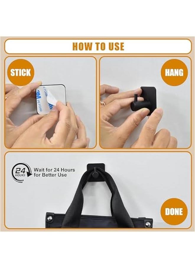 HOOKOR 6 Pack Adhesive Wall Hooks for Hanging - Waterproof Shower Hooks, Heavy Duty Towel Hooks for Bathrooms, Kitchens, and Offices (Black)  - Image 5