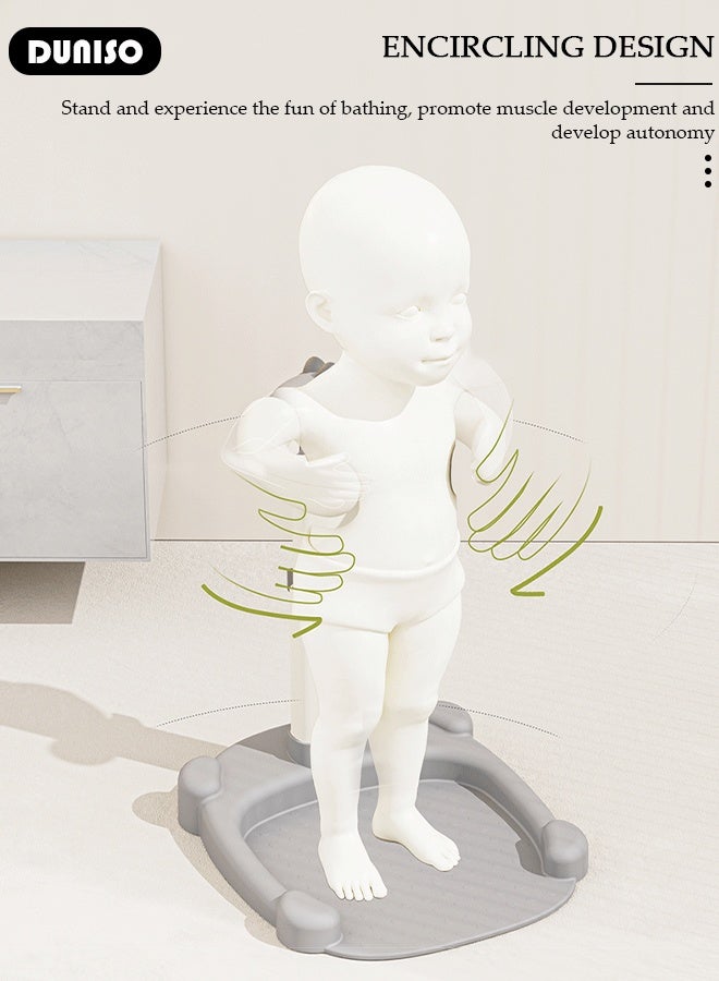 DUNISO حامل استحمام للأطفال مع مقعد دعم، حامل استحمام قابل للتعديل للأطفال، دعم وقوف أثناء الاستحمام ومضاد للانزلاق، مضاد للتقلب، سهل التنظيف - Image 3