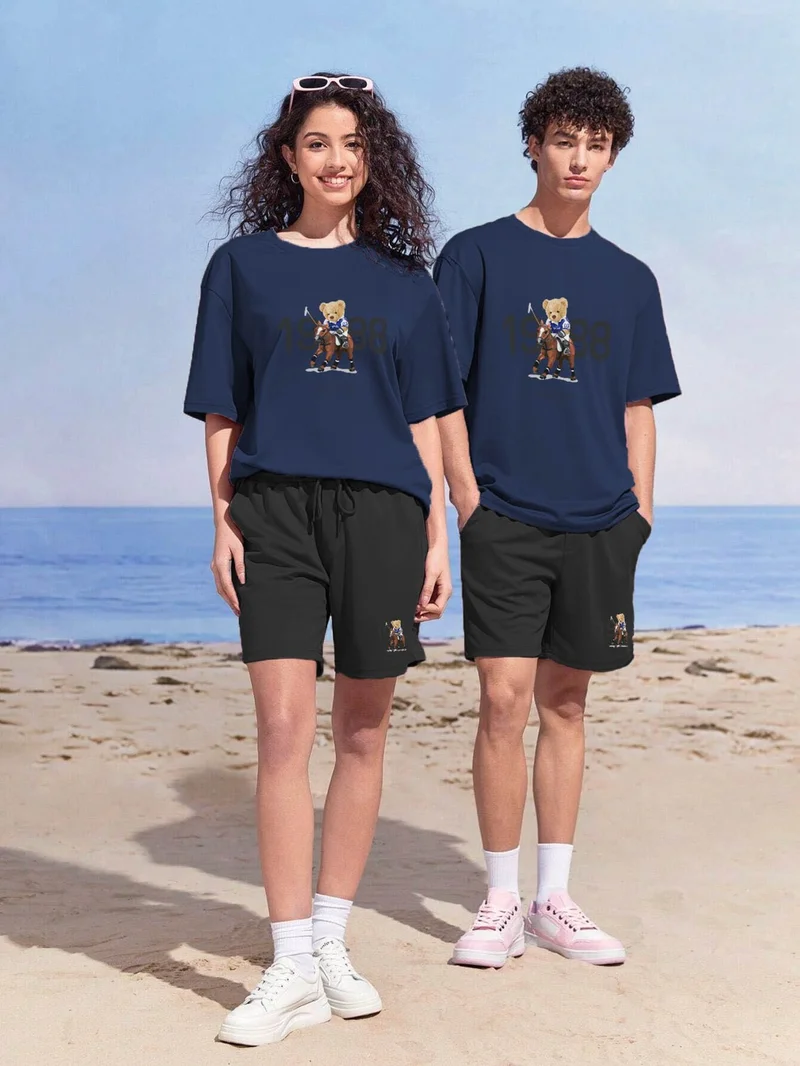 دوغ فش Lover Couple Combination T-Shirt-Shorts Die Printed Oversize Red