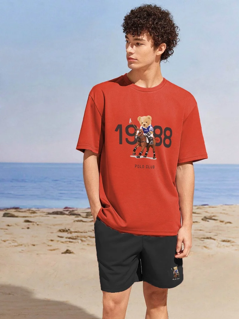 دوغ فش Lover Couple Combination T-Shirt-Shorts Die Printed Oversize Red