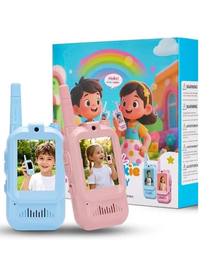 YoYoTech Face-to-Face Video Walky Talky for Kids – 2 Pack Rechargeable Video Intercom Toys with LCD Screen & Front Camera,Real-Time Video Chat,No SIM Needed & No WiFi Required,Long-Range 20–40MHz Kids Walkiy Talkiyes for Indoor&Outdoor Adventures, Learning Communication Toys for Boys & Girls Ages 3–12, Blue & Pink,USB-Rechargeable, Durable ABS Build, Camping Gear, Birthday & Christmas Gift Set - Image 1
