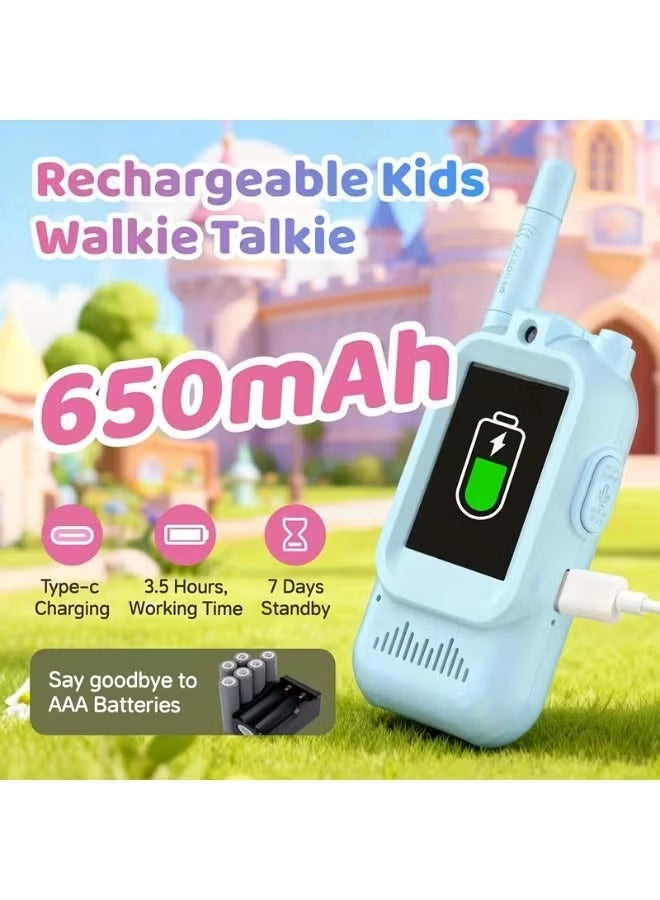 YoYoTech Face-to-Face Video Walky Talky for Kids – 2 Pack Rechargeable Video Intercom Toys with LCD Screen & Front Camera,Real-Time Video Chat,No SIM Needed & No WiFi Required,Long-Range 20–40MHz Kids Walkiy Talkiyes for Indoor&Outdoor Adventures, Learning Communication Toys for Boys & Girls Ages 3–12, Blue & Pink,USB-Rechargeable, Durable ABS Build, Camping Gear, Birthday & Christmas Gift Set - Image 3