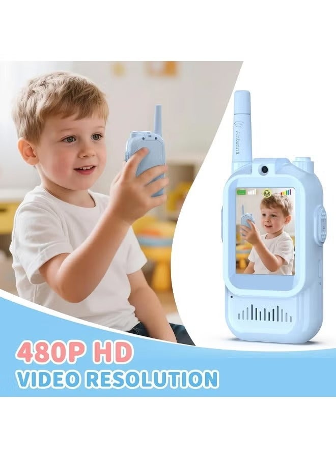 YoYoTech Face-to-Face Video Walky Talky for Kids – 2 Pack Rechargeable Video Intercom Toys with LCD Screen & Front Camera,Real-Time Video Chat,No SIM Needed & No WiFi Required,Long-Range 20–40MHz Kids Walkiy Talkiyes for Indoor&Outdoor Adventures, Learning Communication Toys for Boys & Girls Ages 3–12, Blue & Pink,USB-Rechargeable, Durable ABS Build, Camping Gear, Birthday & Christmas Gift Set - Image 4