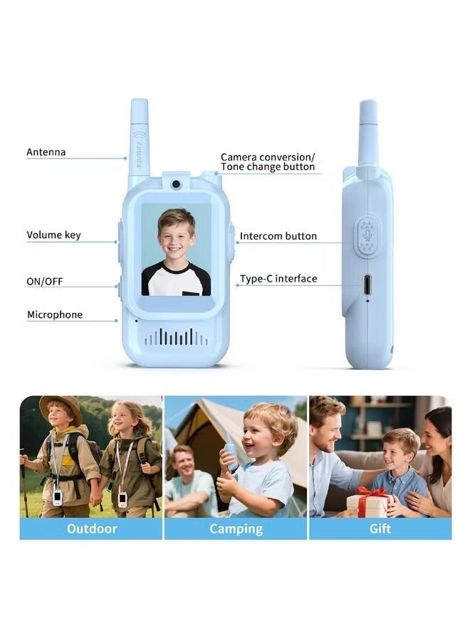 YoYoTech Face-to-Face Video Walky Talky for Kids – 2 Pack Rechargeable Video Intercom Toys with LCD Screen & Front Camera,Real-Time Video Chat,No SIM Needed & No WiFi Required,Long-Range 20–40MHz Kids Walkiy Talkiyes for Indoor&Outdoor Adventures, Learning Communication Toys for Boys & Girls Ages 3–12, Blue & Pink,USB-Rechargeable, Durable ABS Build, Camping Gear, Birthday & Christmas Gift Set - Image 2