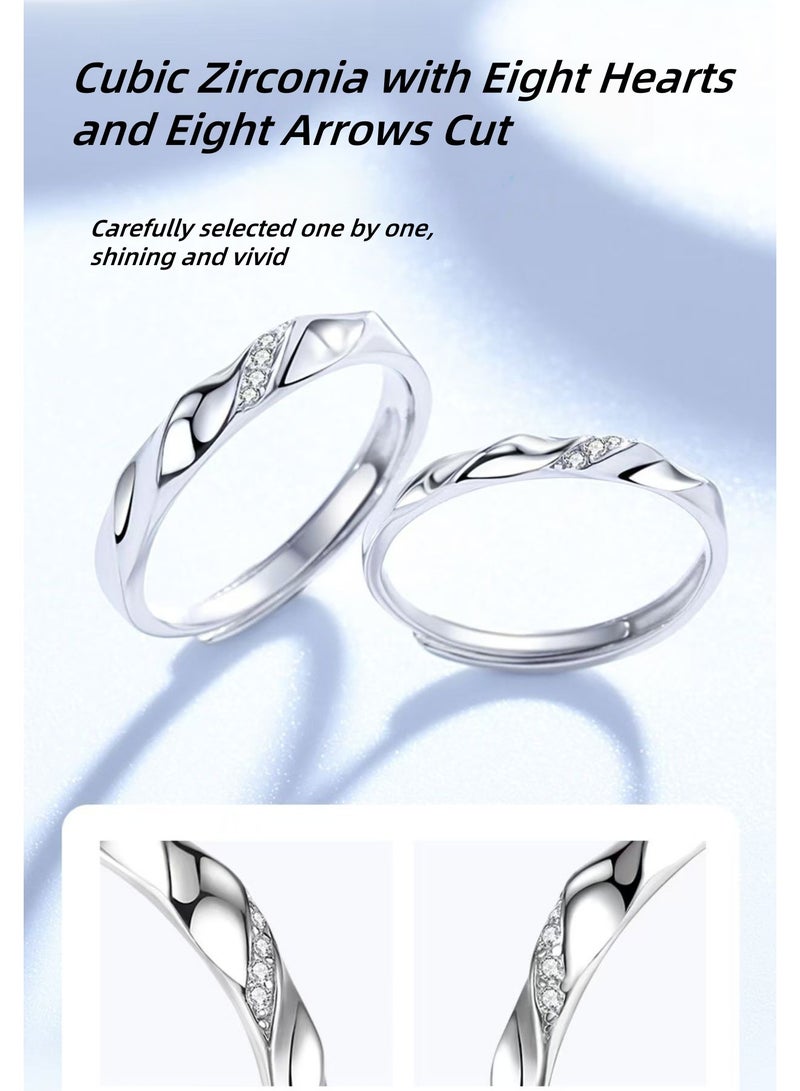 Akali A Pair Of threaded Cubic Zirconia Rings For Men And Women With Adjustable Openings, Couple Rings  - Image 2