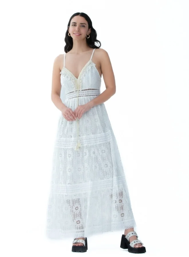 HaILYS White Lace Maxi Dress