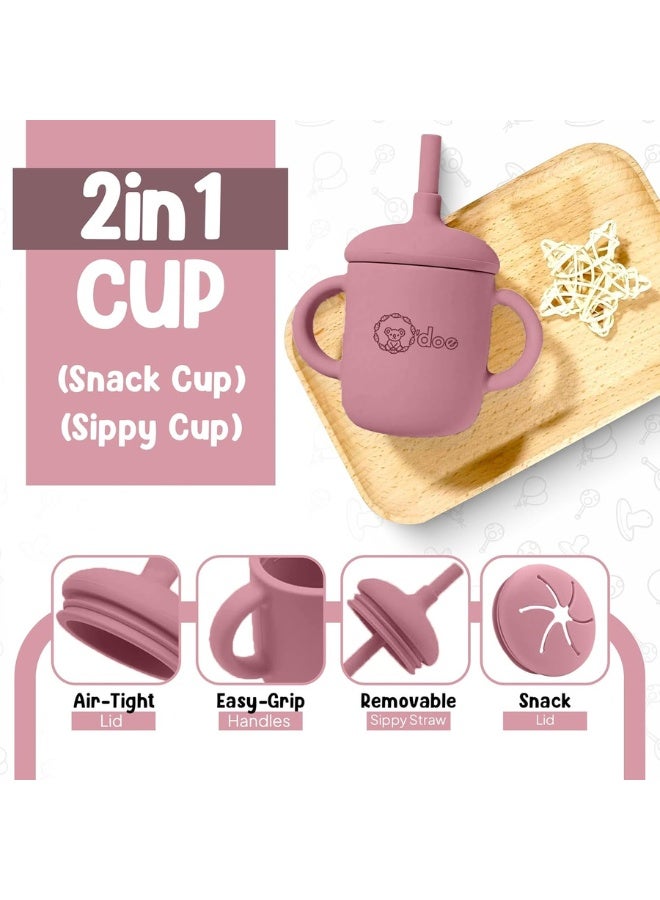 O'doe 16-Piece Baby-Led Weaning Feeding Set – Silicone Suction Plate & Bowl with Lid, Fruit Feeder, Sippy Cup, Bib & Utensils Kit for 6+ Months Toddlers (Rose Pink) - Image 5