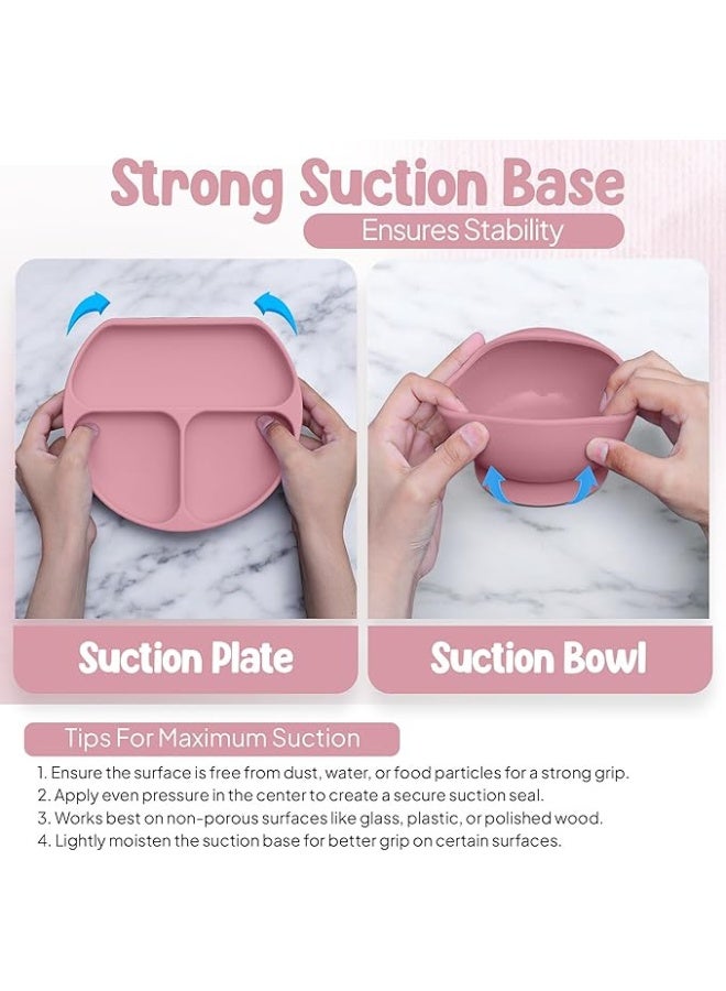 O'doe 16-Piece Baby-Led Weaning Feeding Set – Silicone Suction Plate & Bowl with Lid, Fruit Feeder, Sippy Cup, Bib & Utensils Kit for 6+ Months Toddlers (Rose Pink) - Image 3