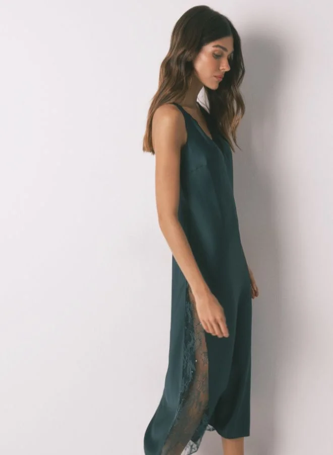 women'secret Long green satin nightgown