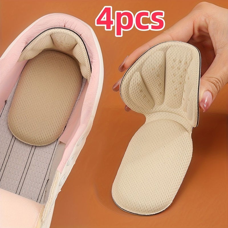 4 Pcs Black Non-Slip Heel Pads Soft Breathable Self-Adhesive Cushions Inserts Wear Resistance Shock Absorption Shoe Size Adjusters - Image 1