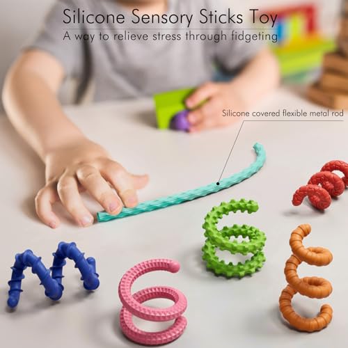 TIKWORK Sensory Fidget Toys for Kids Adults12PCS Flexible Fidget Sticks for Stress Anxiety Autistic ADHD Calm Down Travel Airplane Classroom Students Prizes Toys Stocking Stuffers for Teens Boys Girls - Image 5