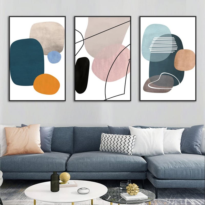 MPLONG Wall Art 3 Pieces Of Framed Decorative Paintings Abstract Simple Orange White Blue And Other Color Blocks Wall Art Canvas Prints Wall Decor Gifts Size 16" x 24" x 3 Panels - Image 3