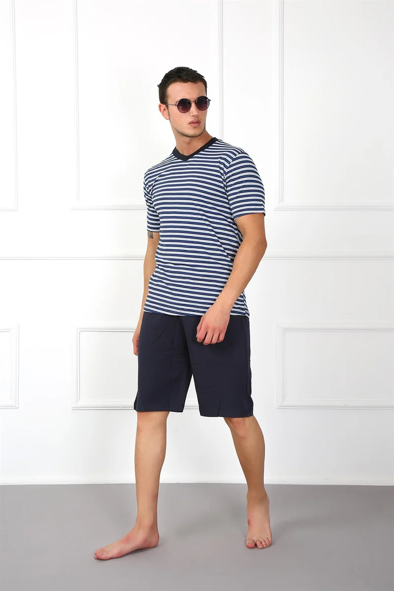 Akbeniz Men's 100% Cotton Pocket Shorts Pajamas Set 6790