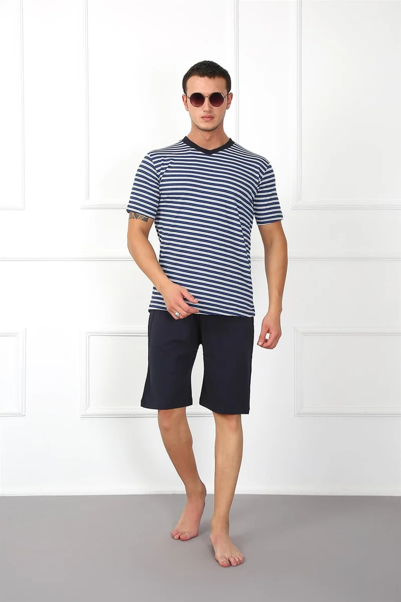 Akbeniz Men's 100% Cotton Pocket Shorts Pajamas Set 6790
