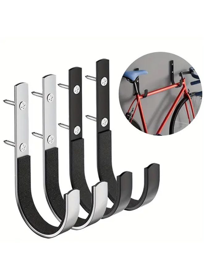 2 Sets Black J Shaped Hooks Wall Mounted Bike Rack Storage Organizer - Image 3