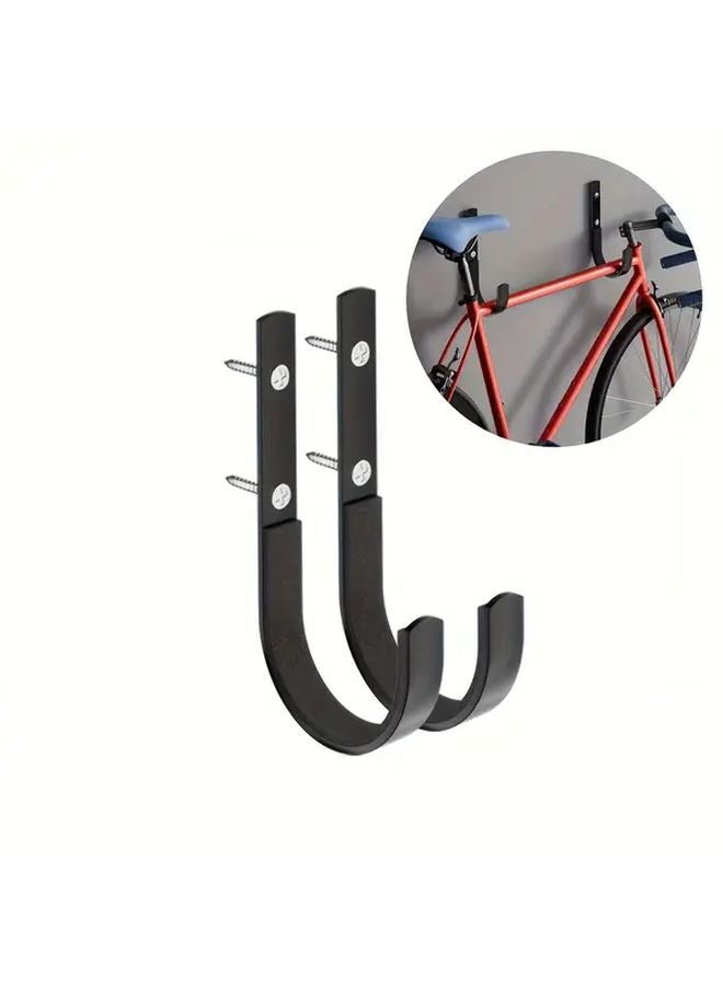 2 Sets Black J Shaped Hooks Wall Mounted Bike Rack Storage Organizer - Image 1