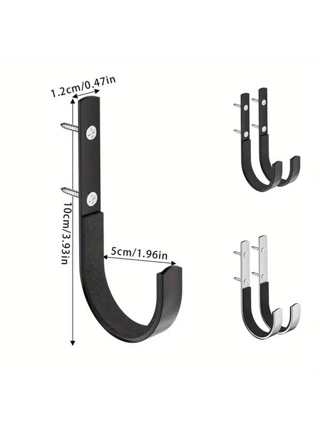 2 Sets Black J Shaped Hooks Wall Mounted Bike Rack Storage Organizer - Image 4